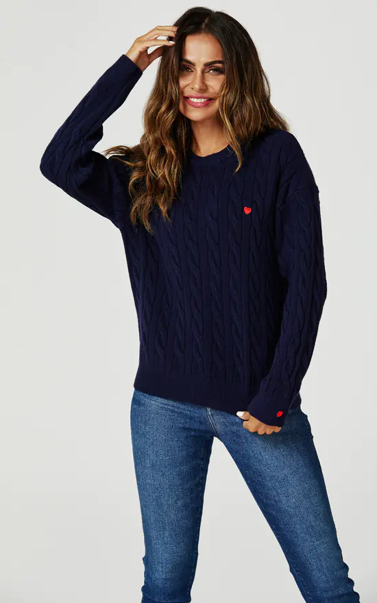 Heart Embroidery Jumper Top In Navy FS Collection SilkFred
