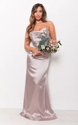 Nell Mink Satin Long Evening Gown Dress SilkFred