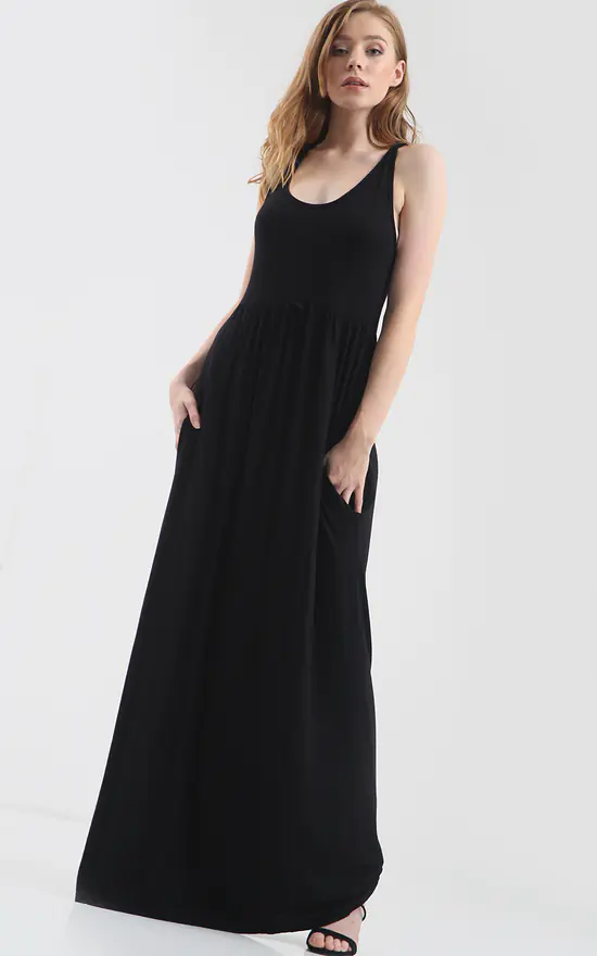 Tank Dress Long Black Maxi Dress With Pockets Jersey Tank Tall
