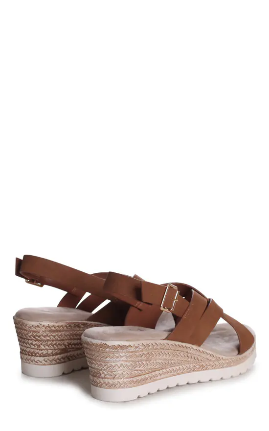 Myla Tan Nubuck Slingback Wedge With Crossover Front Strap | Linzi | SilkFred