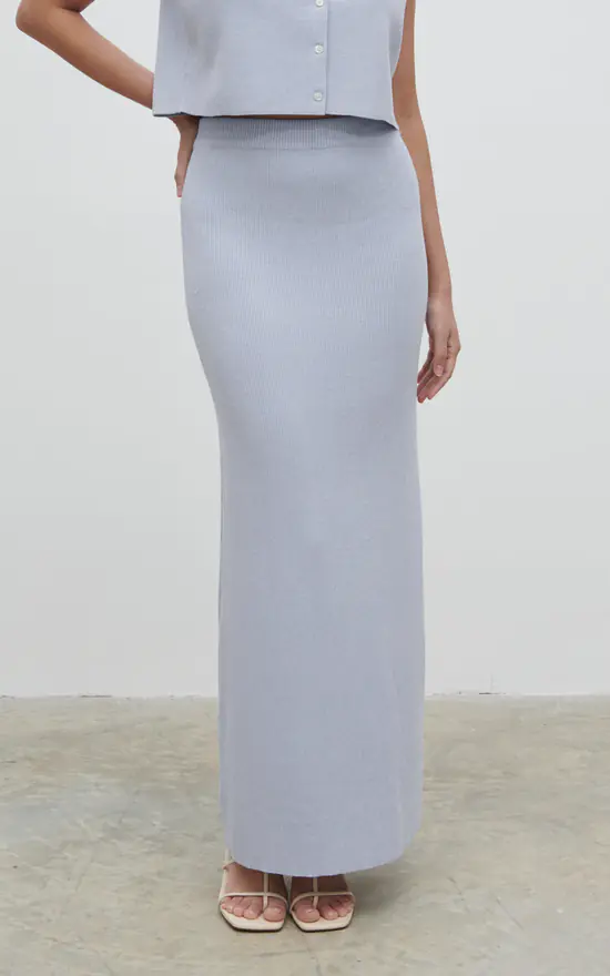 Jasmin Knit Maxi Skirt Blue Marl Pretty Lavish SilkFred