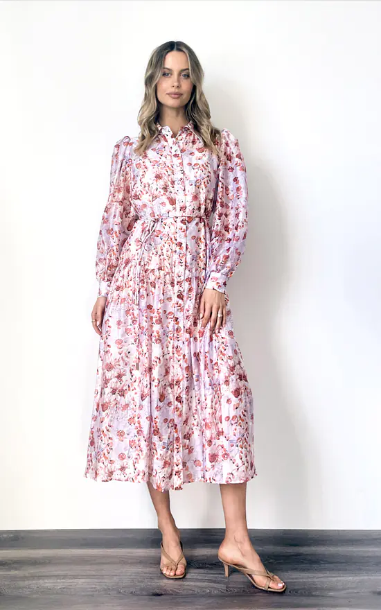Red Floral Print Maxi Shirt Dress SilkFred