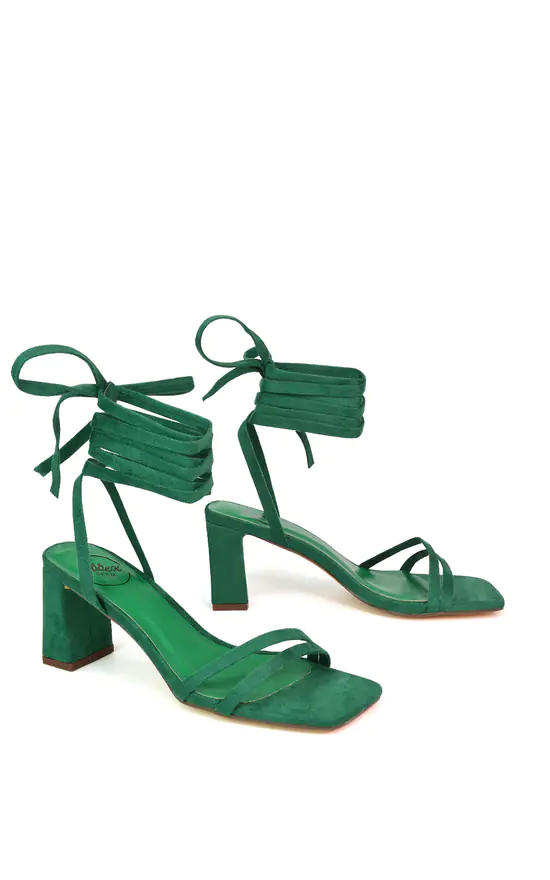 Tanyel Lace Up Block Heel Shoes In Green by XY London