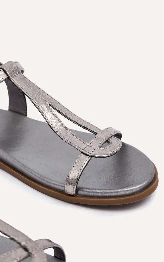 Luxor Pewter Lizard Flat Sandal With T Bar Detail Linzi SilkFred