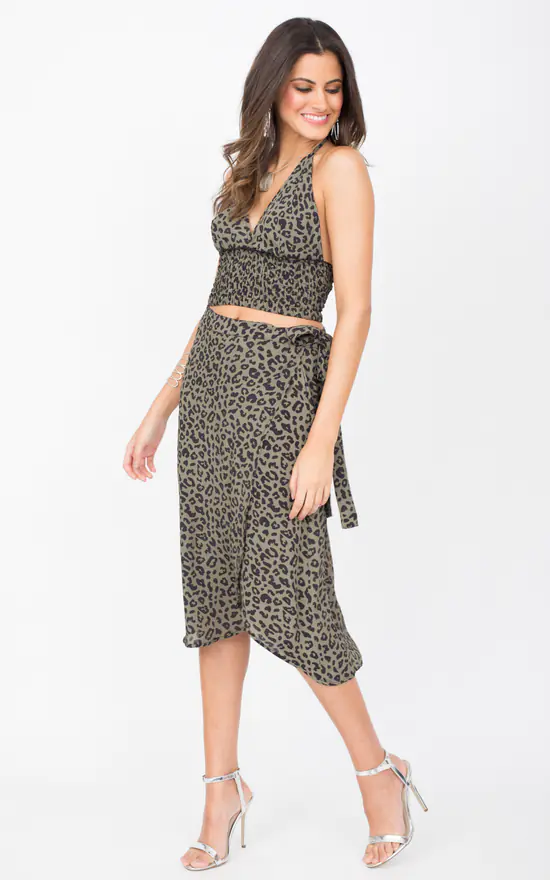 Fashion Animal Print Midi Wrap Skirt Midi Wrap Skirt In Green