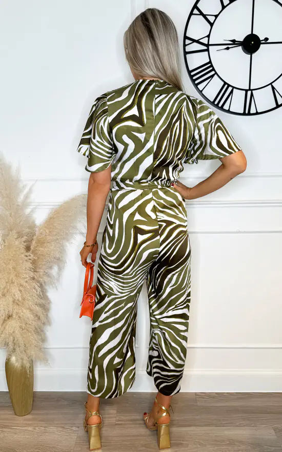 Olive Print Wrap Top Tie Waist Jumpsuit AX Paris SilkFred