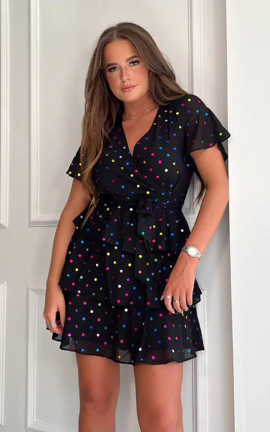 Black and Multi-Colour Foil Spot Mini Dress SilkFred