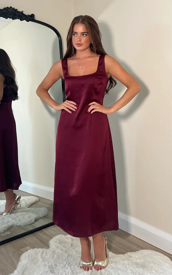 Wine Jumper Satin Slip Dress Set SilkFred - Main Image