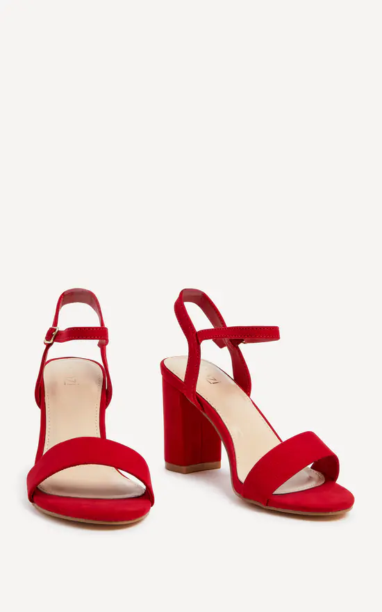 Red Faux Suede Block Heeled Sandals SilkFred - Main Image