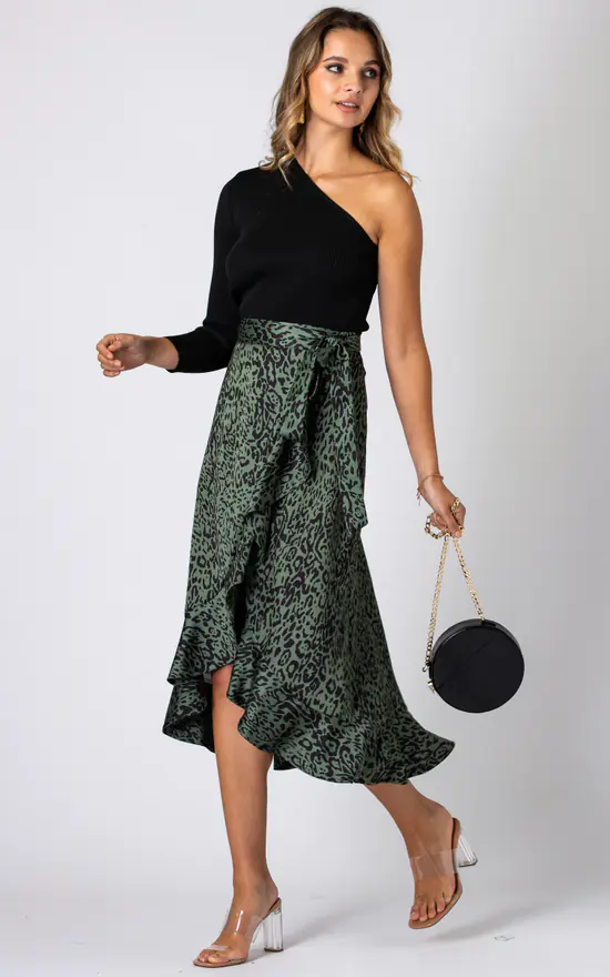 Green Leopard Print Wrap Midi Skirt SilkFred IE