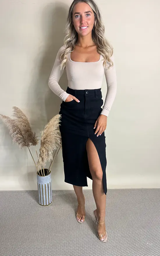 Black Midi Denim Skirt Unscripted SilkFred