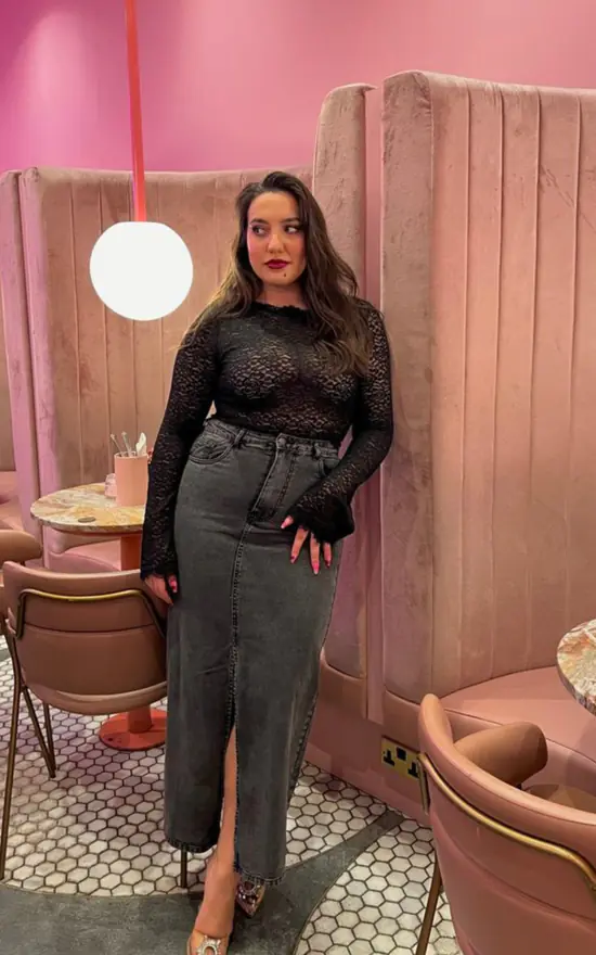 Black Denim Dark Denim Midi Skirt Denim Midi Skirt With Dark Denim