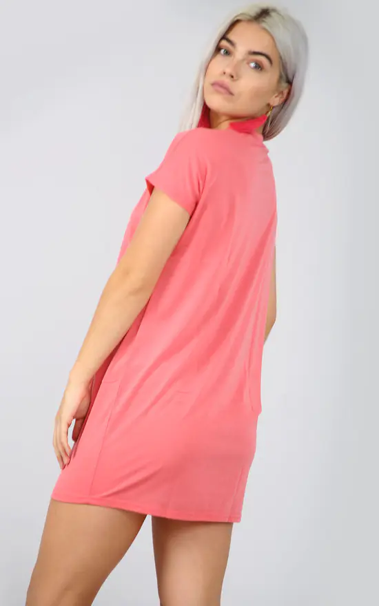 Short Sleeve Mini Tshirt Dress In Coral STYLE THREAD SilkFred