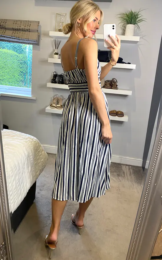Stripe Midi Sundress In Blue Yumi SilkFred US