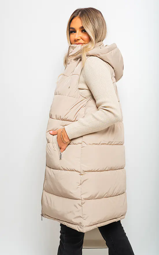 Beige Padded Sleeveless Gilet SilkFred1