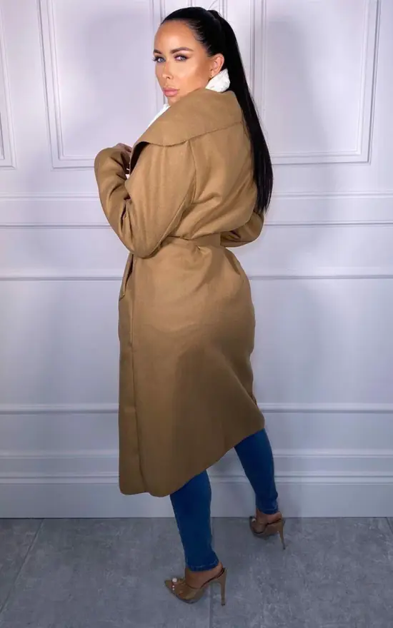 Camel Waterfall Duster Belted Long Coat Femme Luxe SilkFred