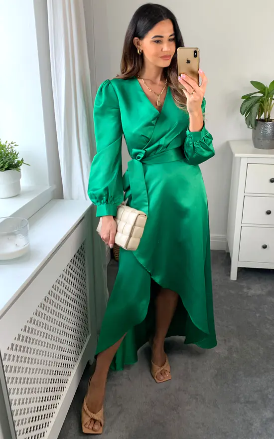 Full Sleeve Maxi Wrap Dress Green Cutie London SilkFred