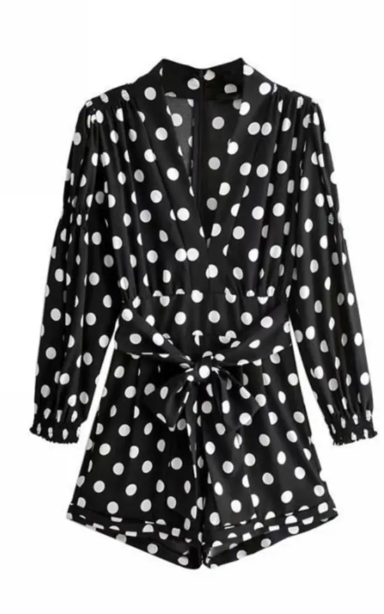 Playsuit In Polka Dot Long Sleeves CRAVE CLOSET SilkFred
